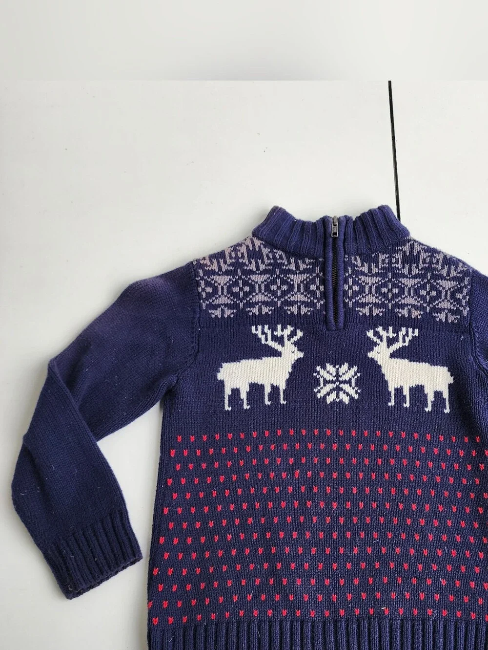 Gymboree Navy Zip-Up Sweater with White Reindeer Kids Blue Red S (5-6)